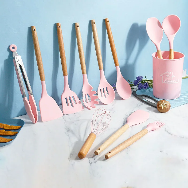 

12Pcs Kitchenware set Turne Ladle Spaghetti Server Spoon Spatula Whisk Server Spoonula Oil Brush Silicone Material Kitchen Set