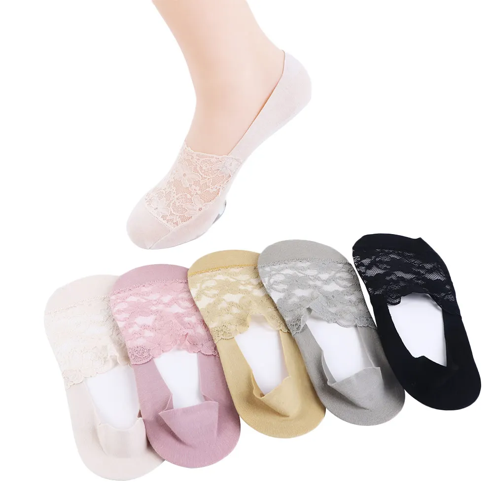 

New Summer Women Sock Slippers Nylon Lace Flower Pattern Boat Socks Low Invisible Non-slip Breathable Thin