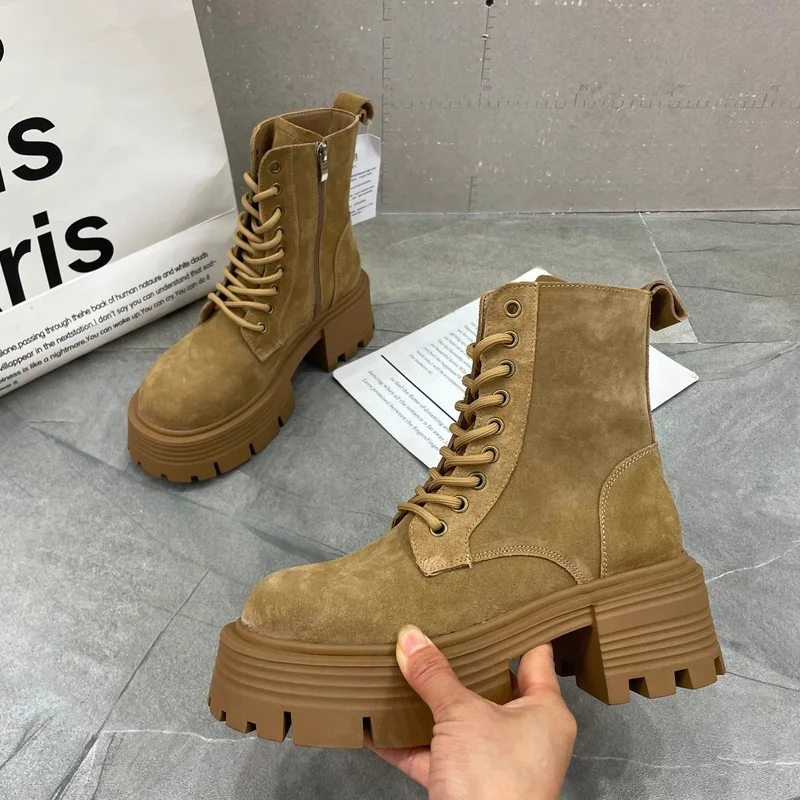 

Женские Модные кожаные женские зимние ботильоны со шнуровкой и платформой, женские ботинки, обувь для женщин