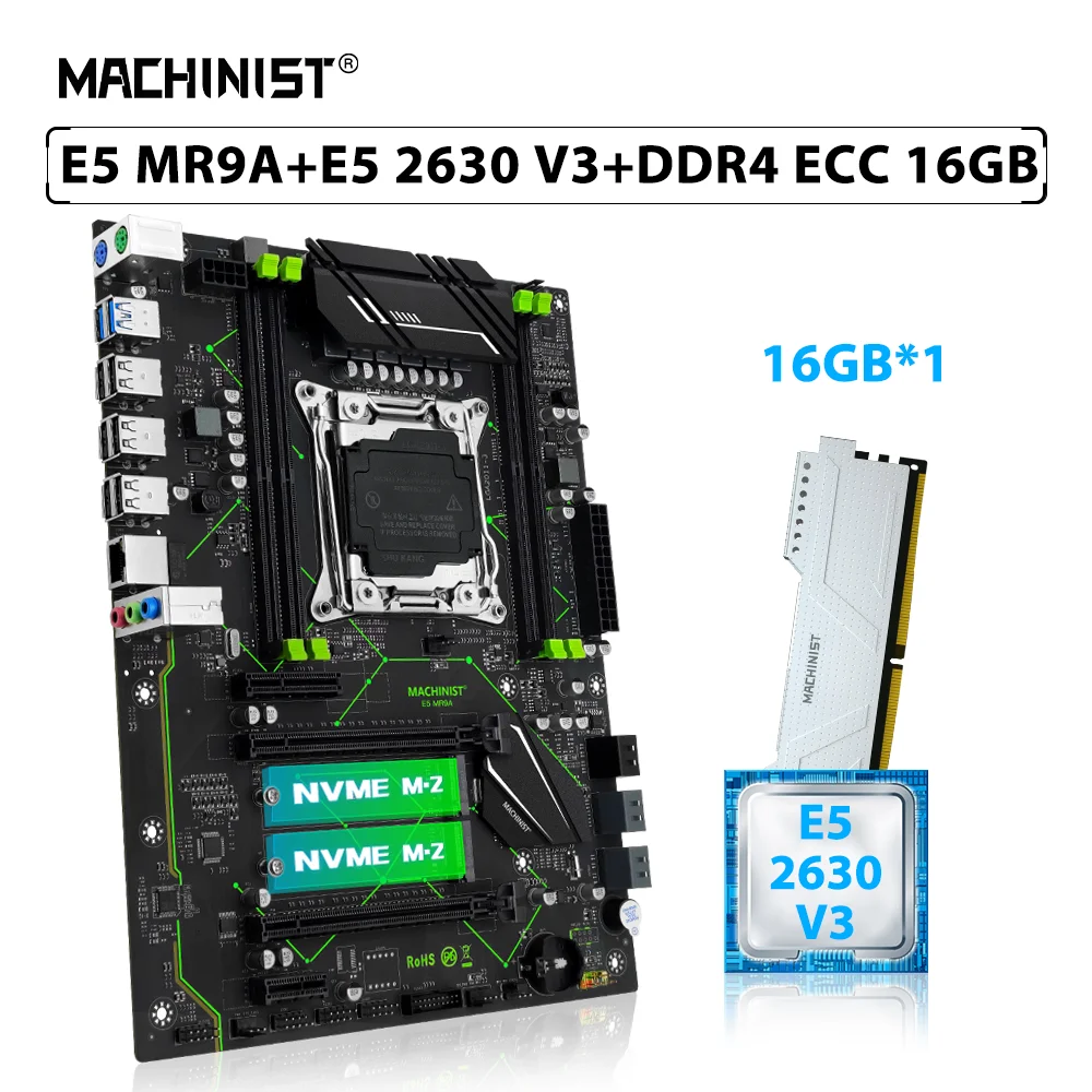 

MACHINIST MR9A комплект материнской платы X99 LGA 2011-3 Xeon E5 2630 V3 процессор ЦП 1 шт. * 16 ГБ = 16 Гб ECC DDR4 ОЗУ комбинированная память PCIE3.0