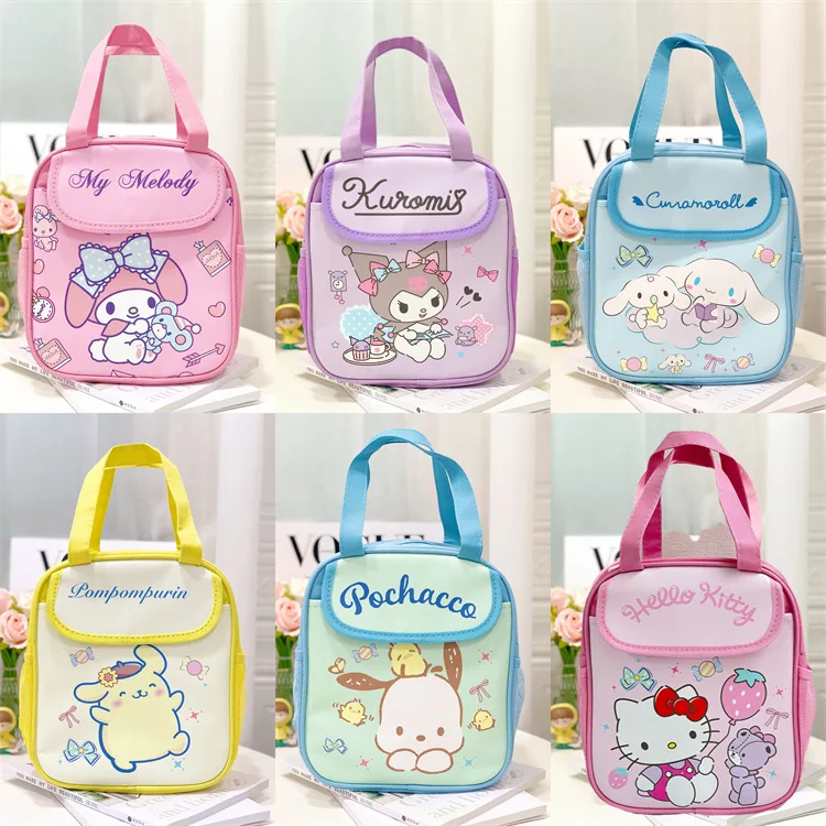 

Kawaii Sanrio Student Rice Box Bag Hello Kitty Kuromi Cinnamoroll Pachacco Insulation Case Portable Large Capacity Bento Bag