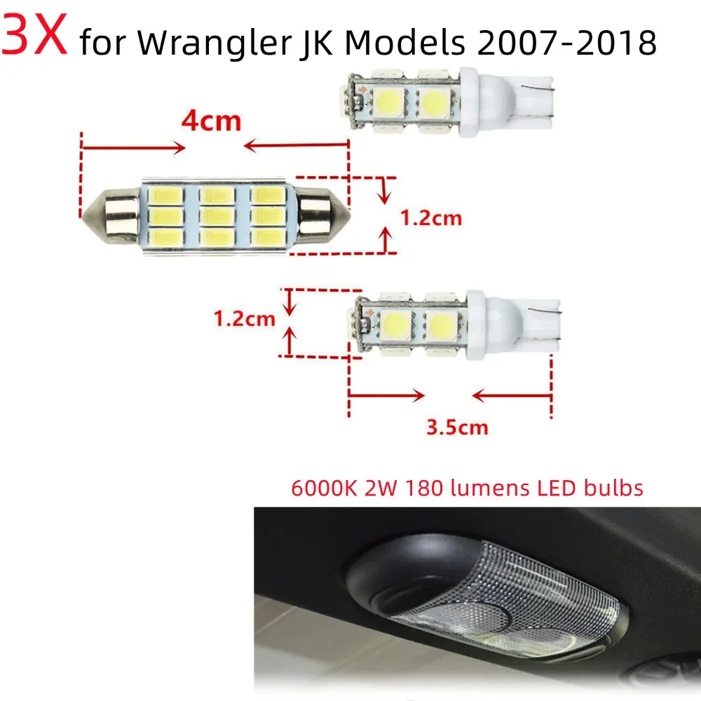 3X автомобильные внутренние белые светодиодные купольные замененные лампы для чтения для Jeep Wrangler 2007-2018 JK, запасные аксессуары для салона автомобиля