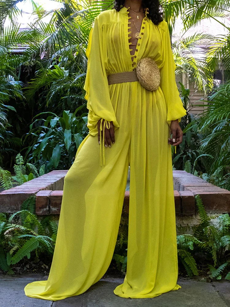 

Sexy See Through Mesh Buttoned Rompers Women Jumpsuit