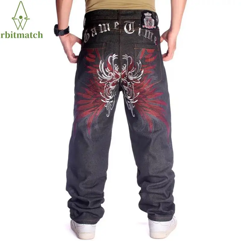 

Мужские джинсы для скейтборда, с широкими штанинами и вышивкой, 30-46 дюймов