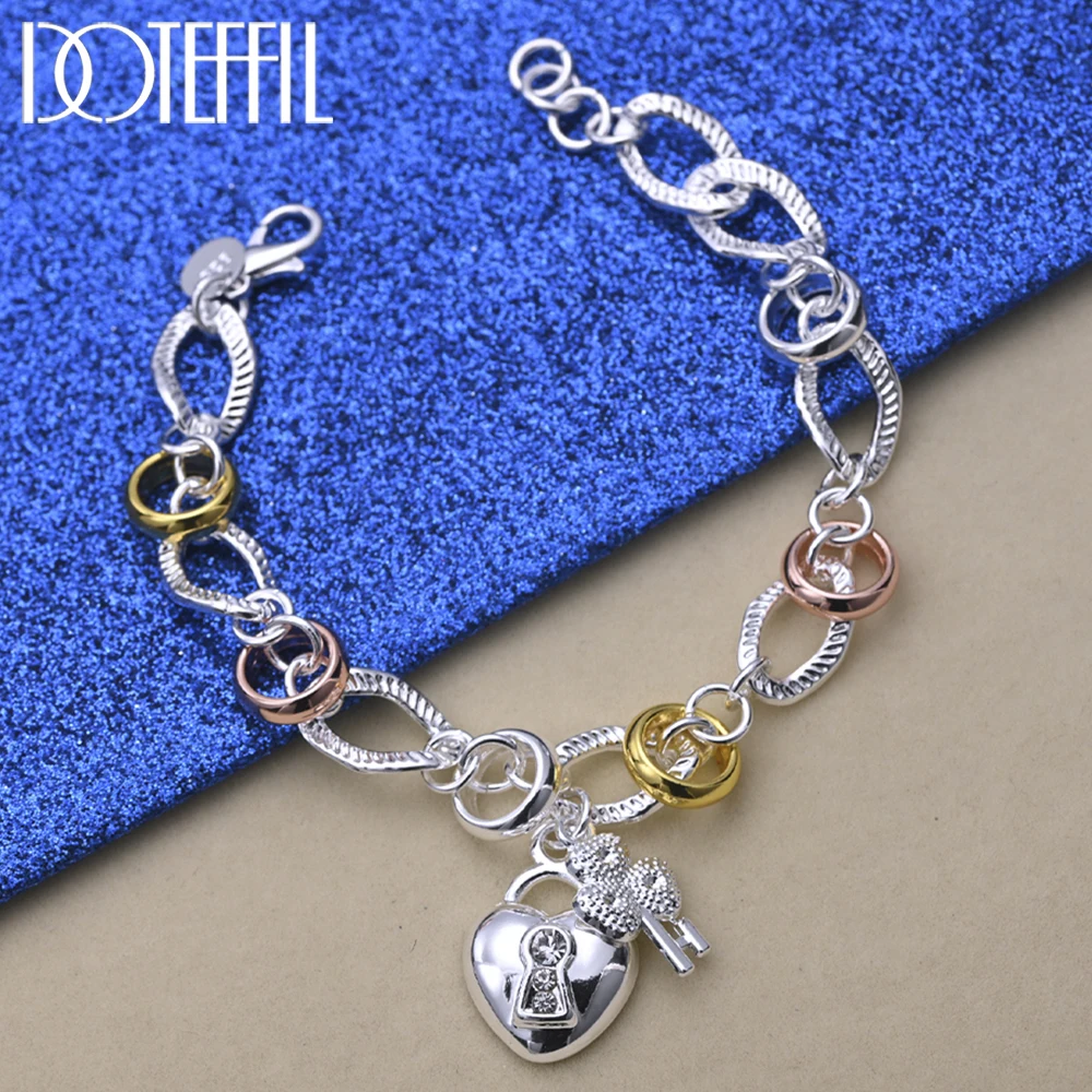 

DOTEFFIL 925 Sterling Silver Heart Lock Clover Flower AAA Zircon Bracelet Chain For Women Wedding Engagement Charm Jewelry