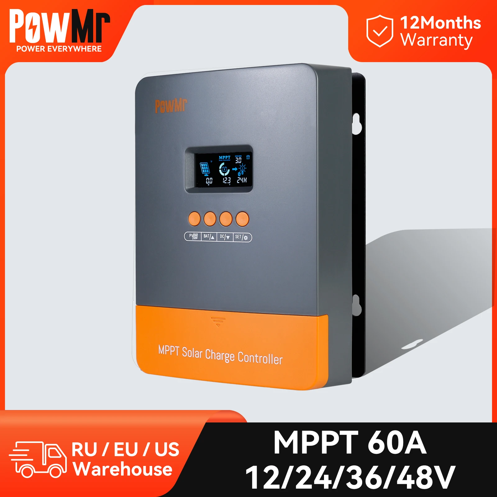 Контроллер заряда POWMR MPPT 60A для солнечной батареи 12 В 24 в 36 в 48 в с подсветкой, максимальный вход PV 160 В постоянного тока, поддержка литиевой батареи