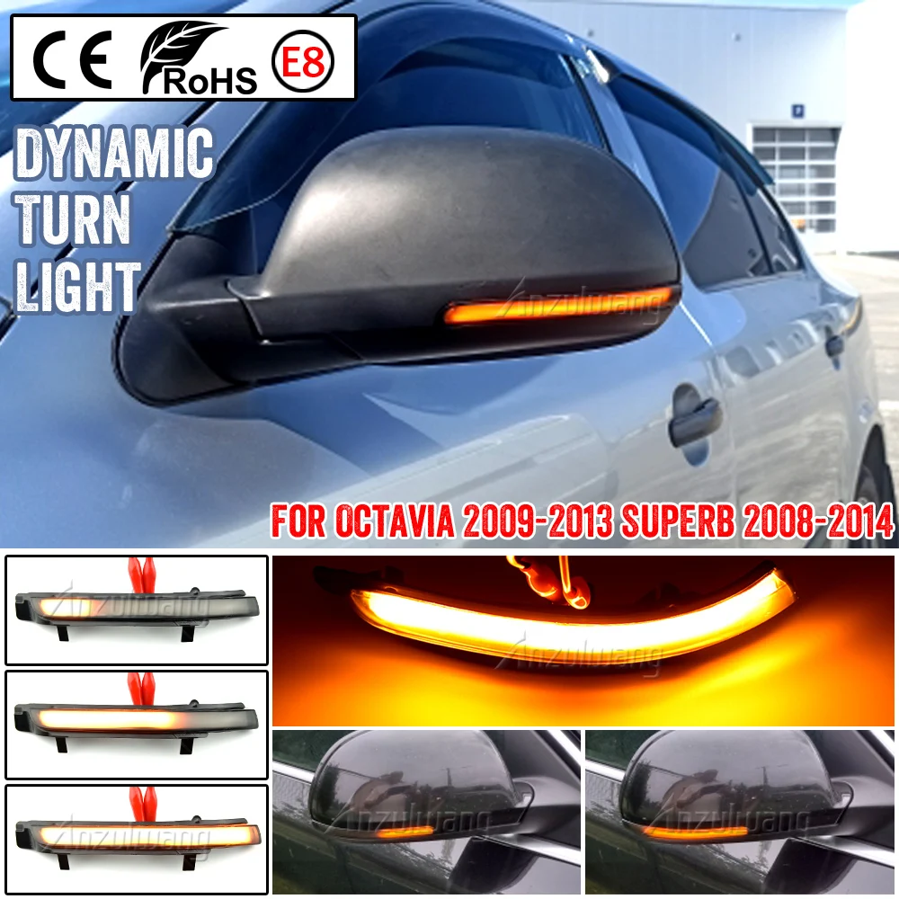 

For Skoda Octavia MK2 1Z 09-13 Superb B6 3T 08-14 Car LED Dynamic Turn Signal Light Rearview Indicator Blinker Sequential Lamp