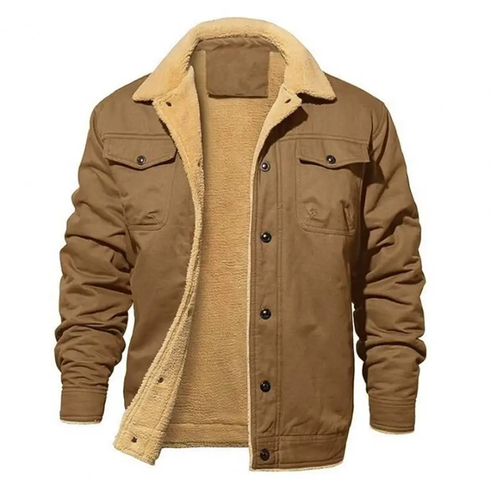 

Trendy Men Outerwear Plush Lining Thicken Men Coat Coldproof Fleeced Lined Jacket