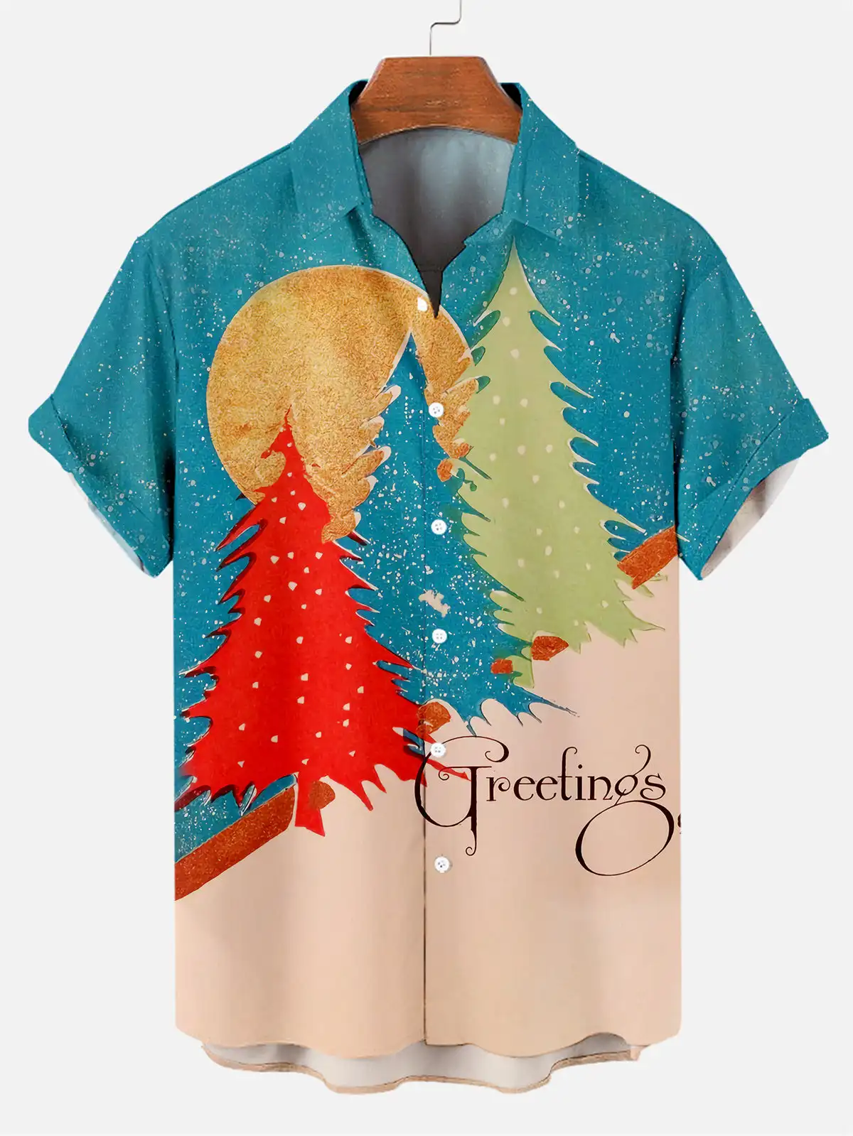 Red blue green tricolor tree Christmas specialty shirts men and women fashion casual breathable lapel street holiday clothing
