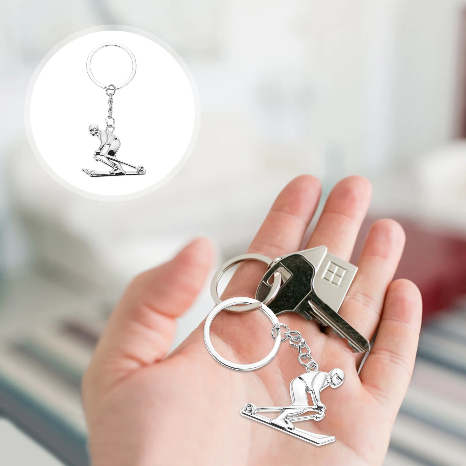 

Keychain Key Ski Skier Skiing Gift Pendant Charm Chain Skating Winter Keyring Figure Ice Gifts Ring Couple Ornament Hanging
