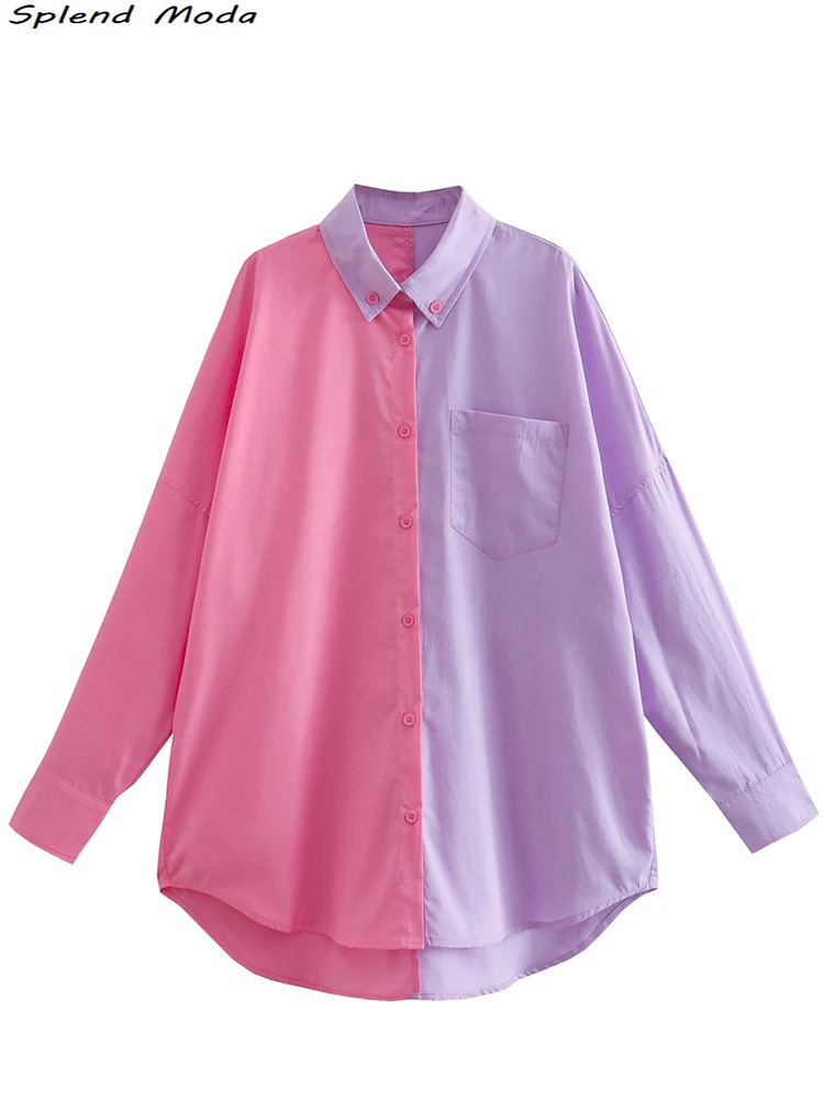 

2022 Za Women Fashion Summer Young Style Color Contrast Loose Blouses Casual Single-breasted Pockets Shirts Street Chic Tops