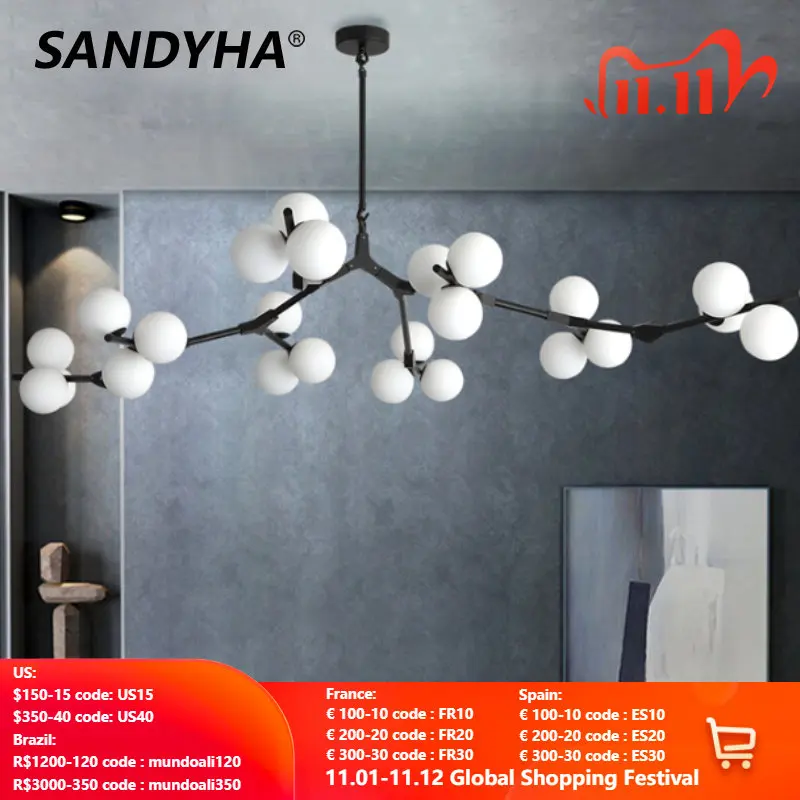

Postmodern Bedroom Chandelier Fission Branches Style Pendant Lights Glass Balls Home Decoration Room Hanging Lamps for Ceiling