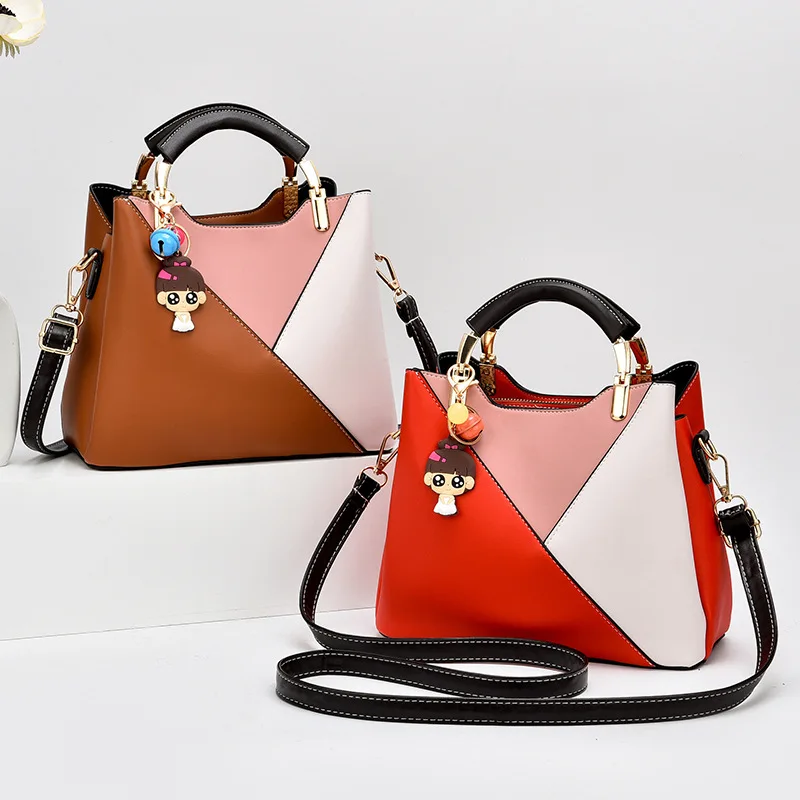 

CIKER Women's Contrast Color Personality Bucket Bag Fashion Trend Shoulder Diagonal Bag Lady Elegant Handbag PU Women's Bag