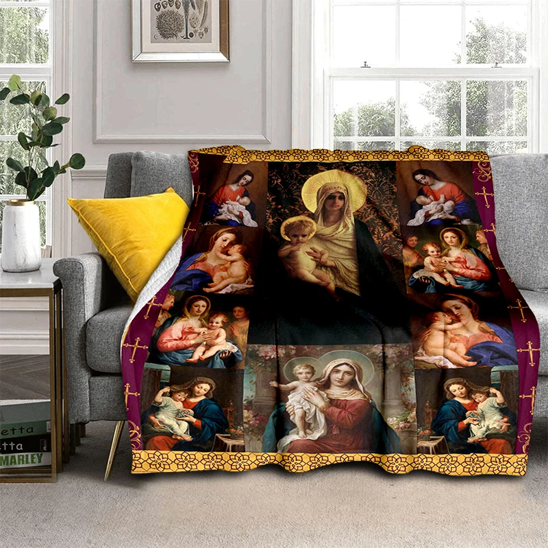 

Flannel Blanket Super Soft Fleece Throw Blankets for Bedroom Couch Sofa Gift King Queen Full Size Warm Jesus Blanket Virgin Mary