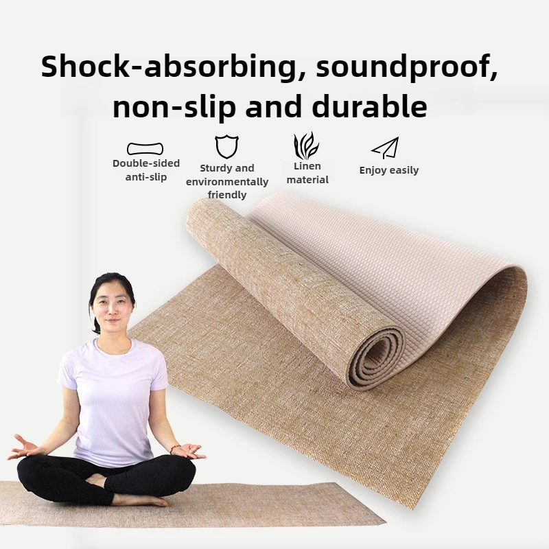 Фото Коврики для йоги Alta Densidad Lino Natural PVC, Esterilla Antideslizante para Gimnasio en Casa, Absorción Impacto Aislamiento Acústico №1