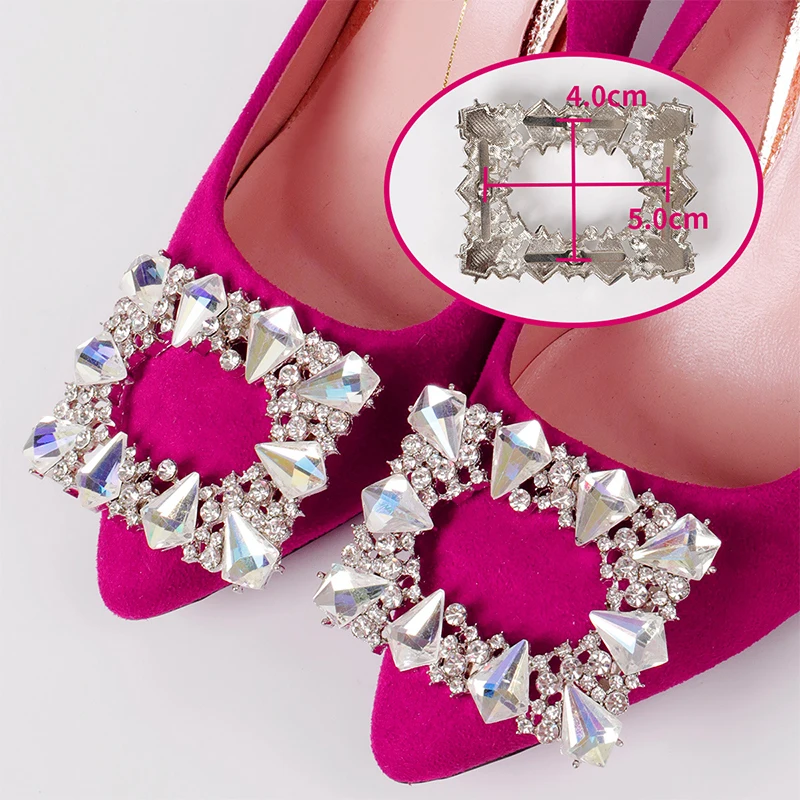 

New 1 Pcs Women Crystal Shoe Clip Decoration Shoe Rhinestone Charm Metal Shoe Square Clamp Bridal Shoes Rhinestone Accessories