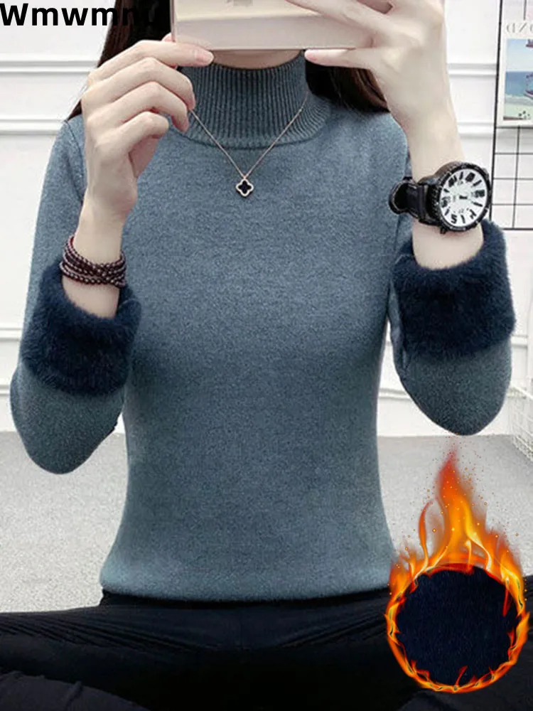 

Плюшевая бархатная подкладка утолщенные Теплые мягкие Пуловеры с ложным воротником зимняя одежда свитер Топы корейские женские новые трикотажные изделия Poleras