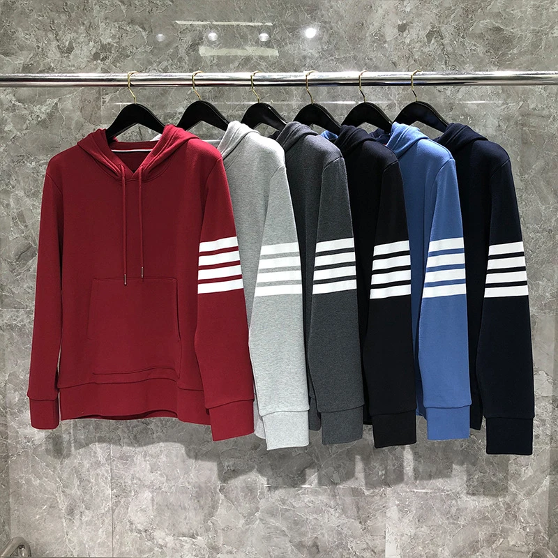 TB THOM Men's Sweatshirt 2022 Korean Fashion Brand Hoodie Pure Cotton 4-bar Stripes Pullovers Casual Sports Hooded Sweatshirts