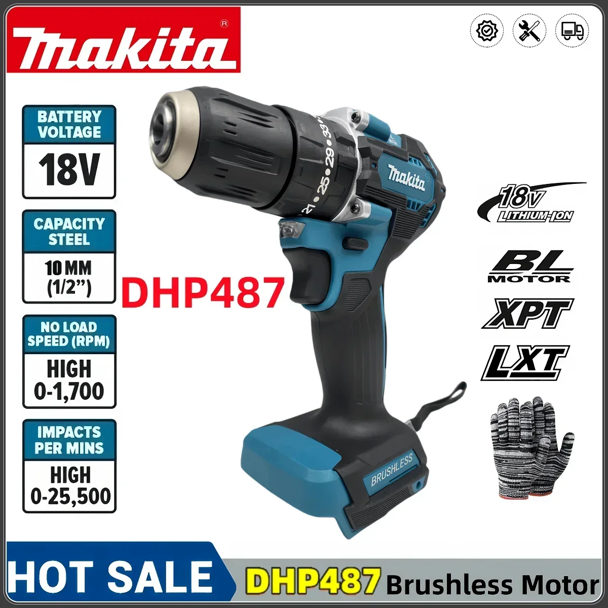 Makita Новый DDF487 Аккумуляторная ударная дрель 18 В LXT Бесщеточный двигатель Ударная