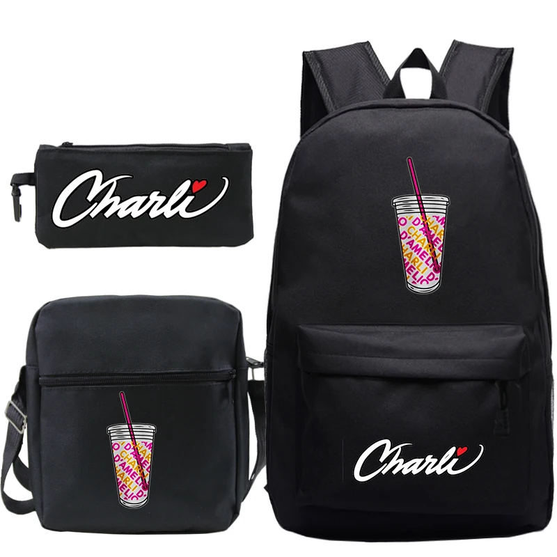 

High Quality Charli Damelio School Backpack Girls Trendy Mochila Boys Bookbag Women Canvas Knapsack 3 Pieces/set Travel Rucksack