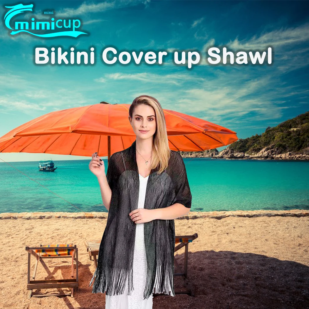 

Hot Women's Bikini Cover up Skirt Thin Shawl Hollow Out Tassel Swimsuit Shawl Cheongsam Knit Overlay Female Swim Wear Cover ups