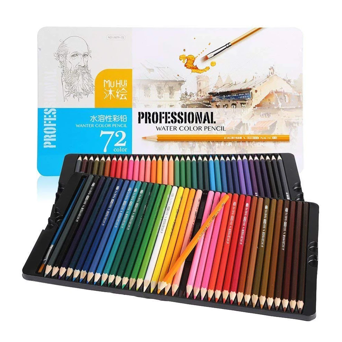 72-Color Watercolor Pencils, Metal Tin, Assorted Colors, Wat