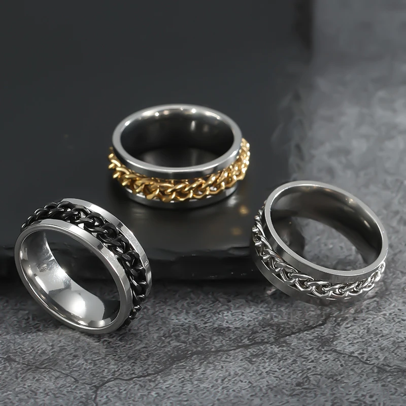 Вращающаяся цепочка из нержавеющей стали обручальные кольца для мужчин