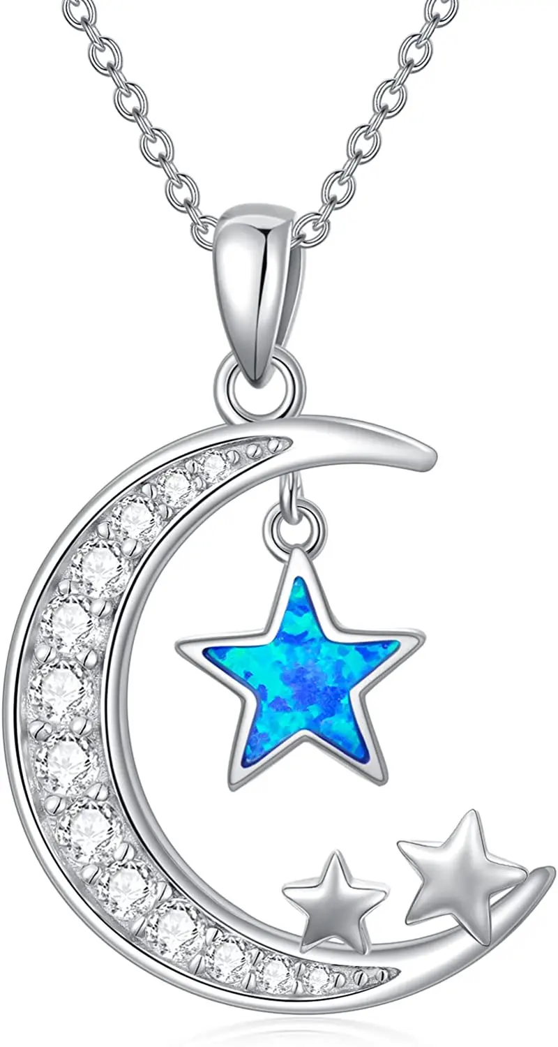 

NEW Gifts for Her Moon Necklace Star Necklace Opal Necklace Sterling Silver Jewelry Gifts for Women Girls Mom Daughter