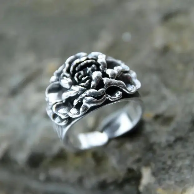 

New Design Retro Handmade Peony Ring Men And Women Couples Ring Personality Ring Jewelry Accessories