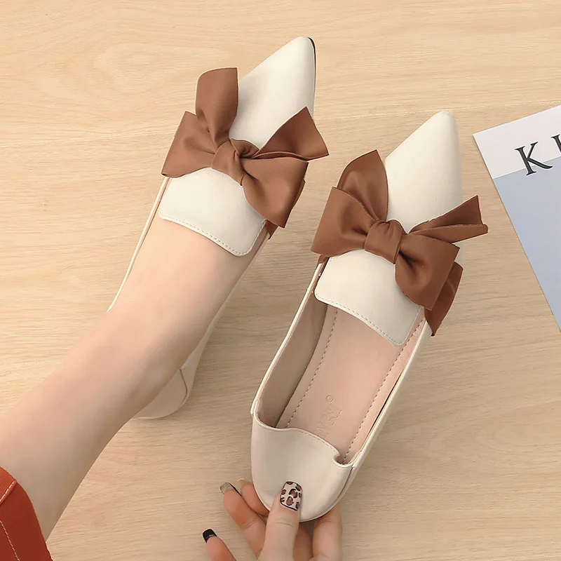 

Autumn New Shoes Large Size Single Shoes Women's Fashion Bow Flat Shoes One Pedal Two Wearing Loafers Soft Sole Mary Janes Shoes