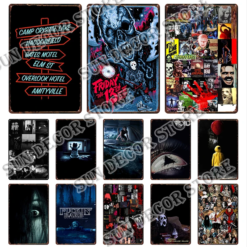 

Hot Horror Thriller Movie Metal Sign Plaque Tin Vintage Halloween Painting Retro Poster Wall Decor Bar/Home Decorative A-2324