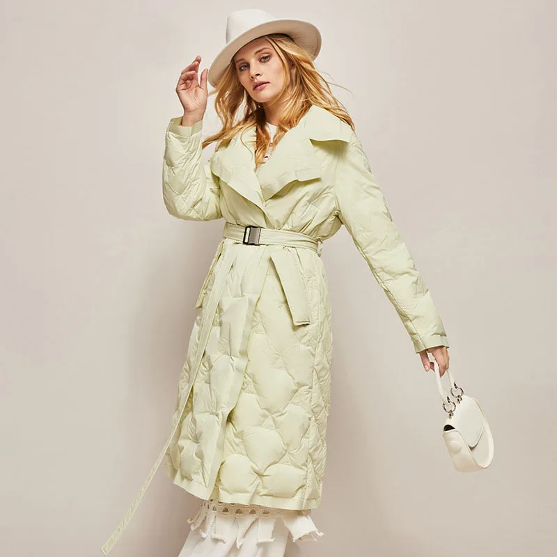 Long Parkas Winter White Duck Down Jacket Women Waist Slim Belt Jackets Loose Thick Warmth Cold Resistance Durable Coats Coat