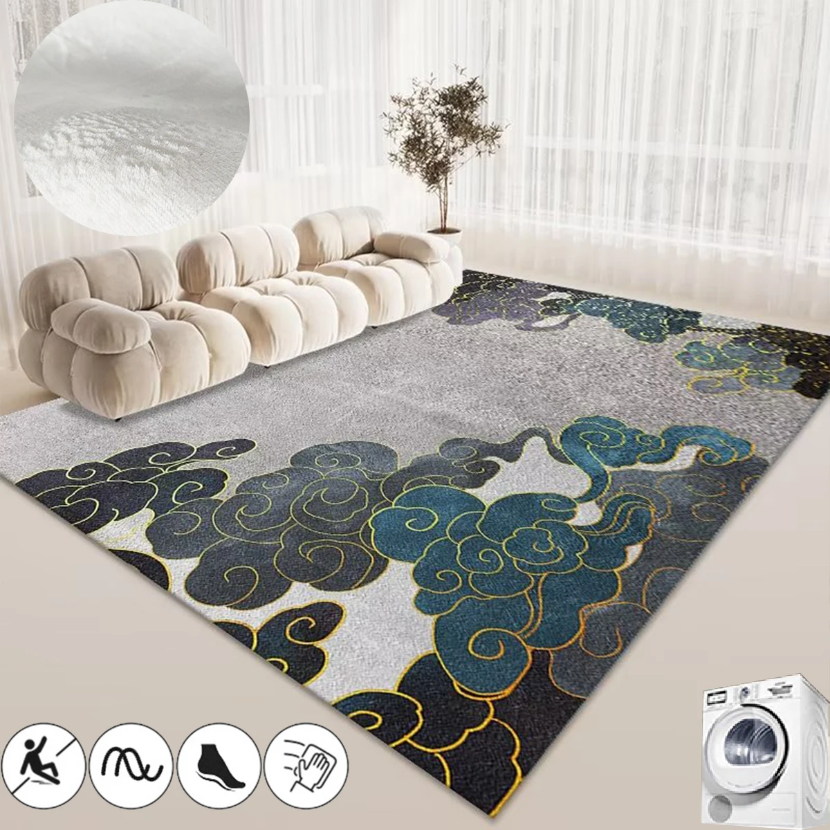 

Light Luxury Simple Rugs for Bedroom Nordic Geometric Carpets for Living Room Large Size Soft Home Decor Mat Washable Lounge Rug