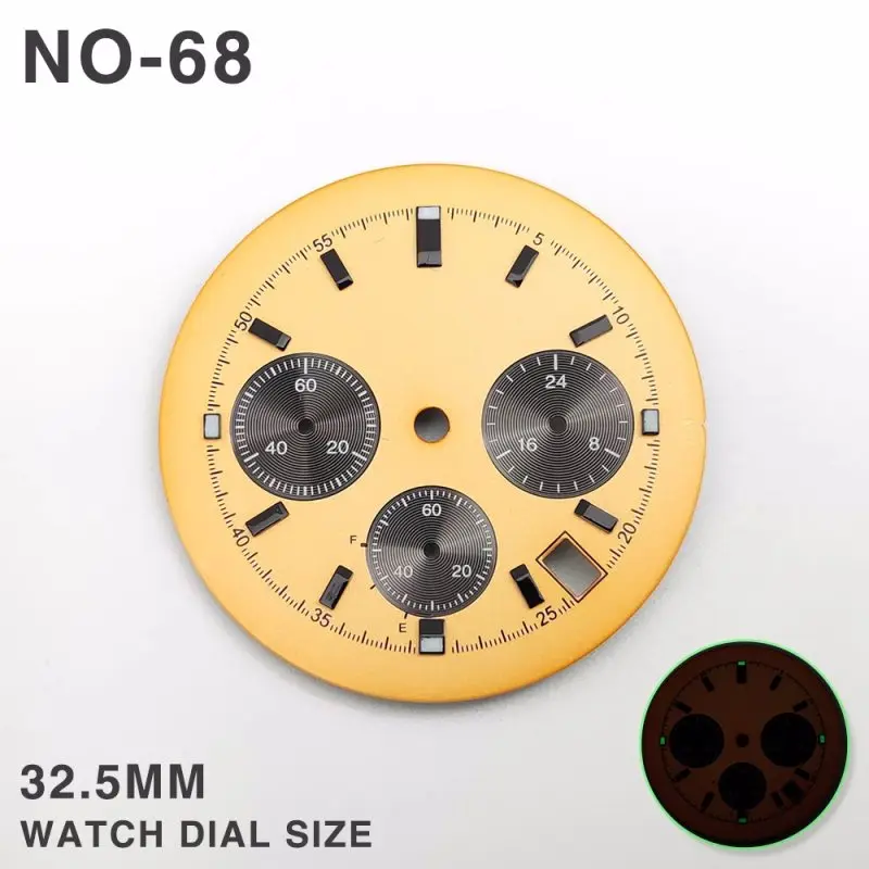 Modified Watch Accessories 32.5mm Chronograph Function Green Luminous VK63 Six-pin Dial with Hand  Fits for VK63 Movement