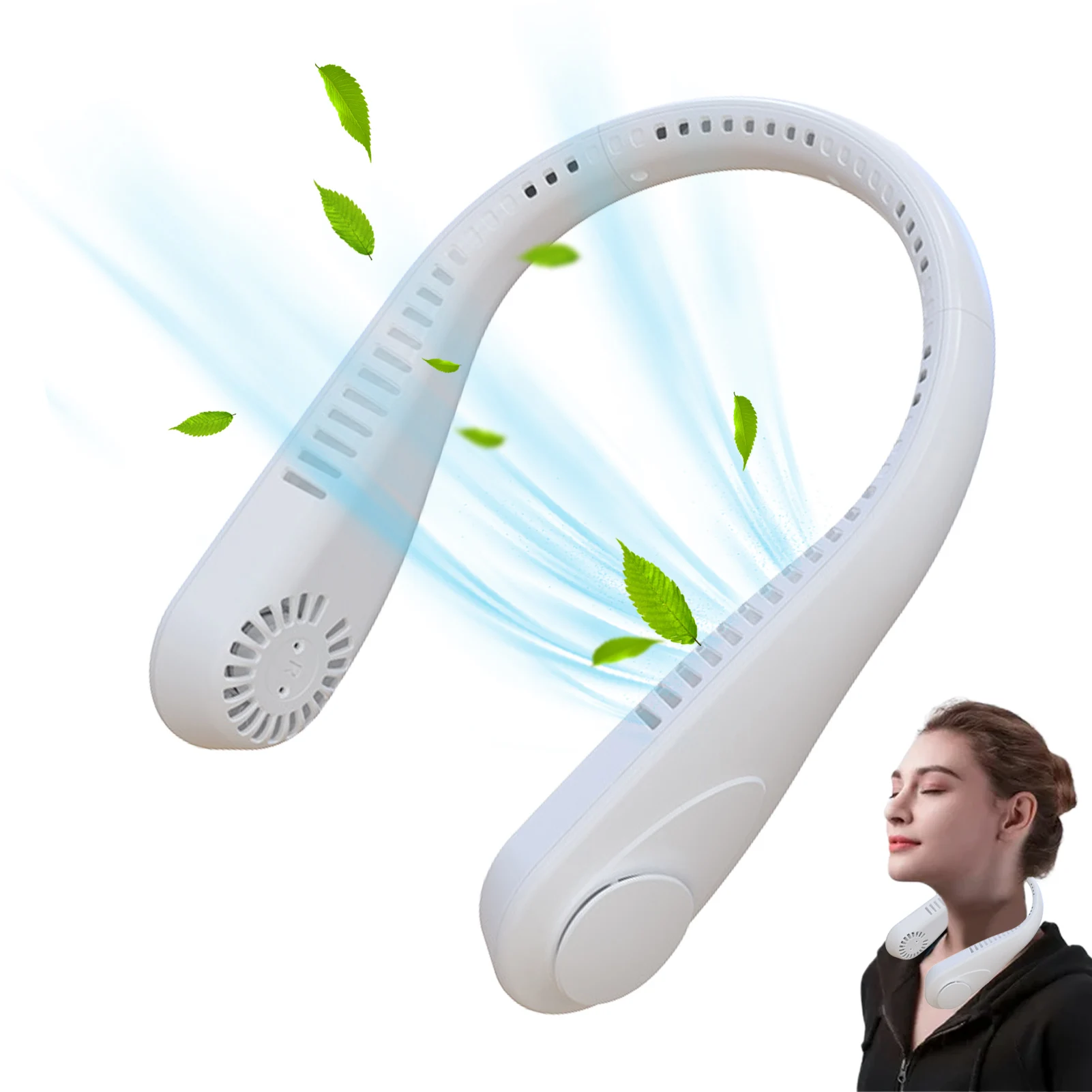 

Headphone Style Wearable Neckband Fan Keep Cool Brushless Motor Design Portable Personal Fan Angle Adjustable Bladeless Neck Fan
