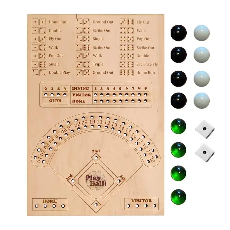 

Baseball Dice Game Wooden Dice And Marble Board Game Interactive Double Battle Table Game Fun Sports Toy For Kids Adults Family