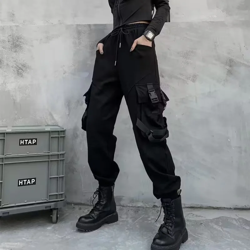 

Women Loose Cargo Pants 2023 Autumn High Waist Drawstring Jogger Pants Female Harajuku High Street Trousers Casual Sportwear