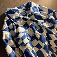 xej harajuku womens cotton shirt street style womens clothing spring summer 2022 klein blue colorblock checkerboard shirt