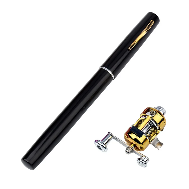 1Pcs Portable Pocket Mini Telescopic Fishing Rod Pole Black/Silver/Golden/Purple/Red/Blue/Green Pen ShapeFishing Rod With Reel