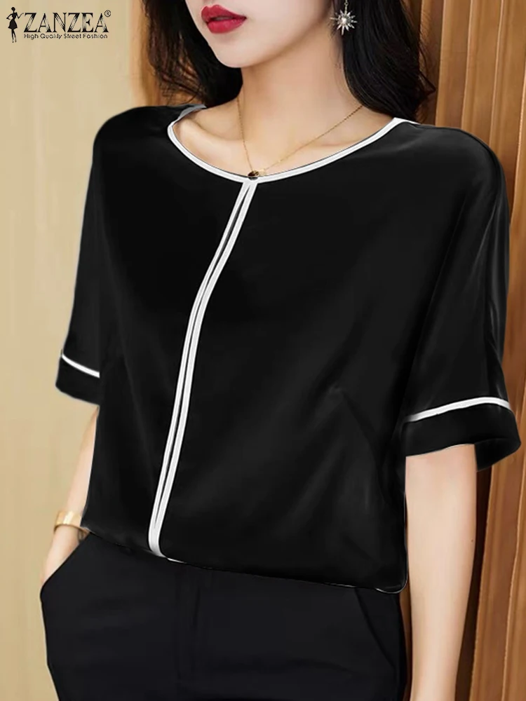 

Женские топы популярных цветов, модная белая рубашка ZANZEA, женская футболка в Корейском стиле, новинка 2023, Женская офисная блузка с круглым в...