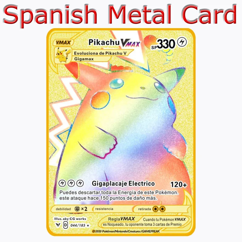 

España Pokemon Gold Cards Pikachu Collection Metal Card Playing Game GX V VMAX Original Game Kawaii Christmas Gifts For Children
