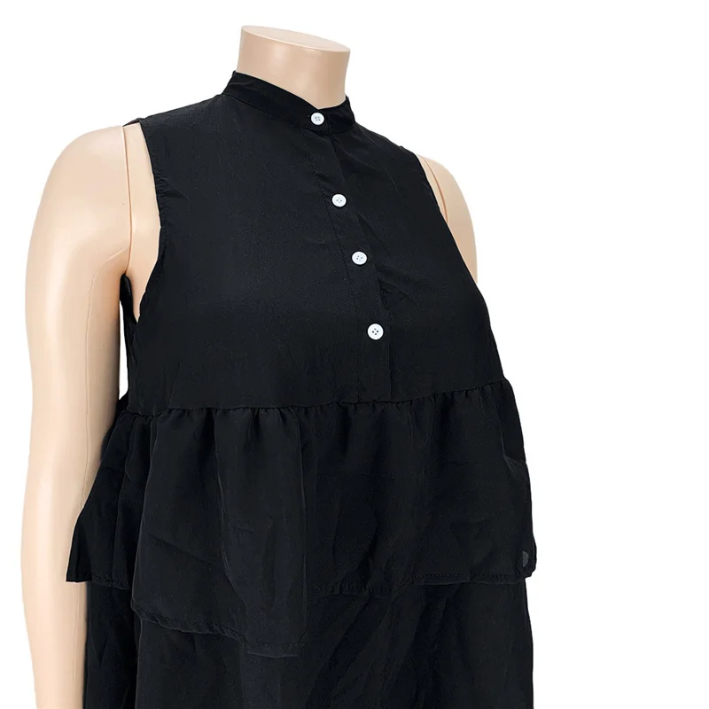 Plus Size 5xl Loose Dresses Women Summer Wholesale Solid Sleeveless Buttons Ruffle Casual Knee Length Mini Dr 3xl 4xl 5xl 6xl