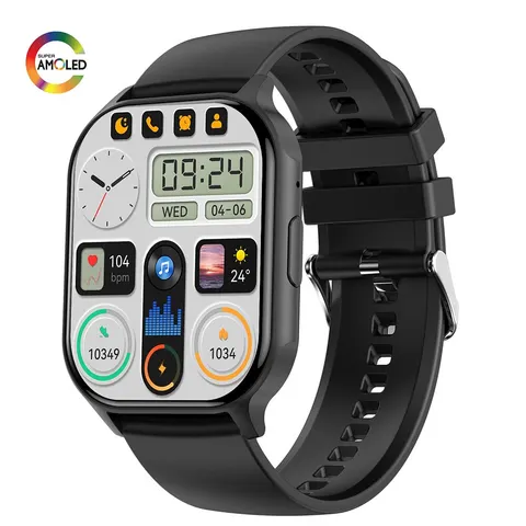 Смарт-часы SENBONO мужские/женские с AMOLED-экраном 2,04 дюйма, Bluetooth, водостойкие