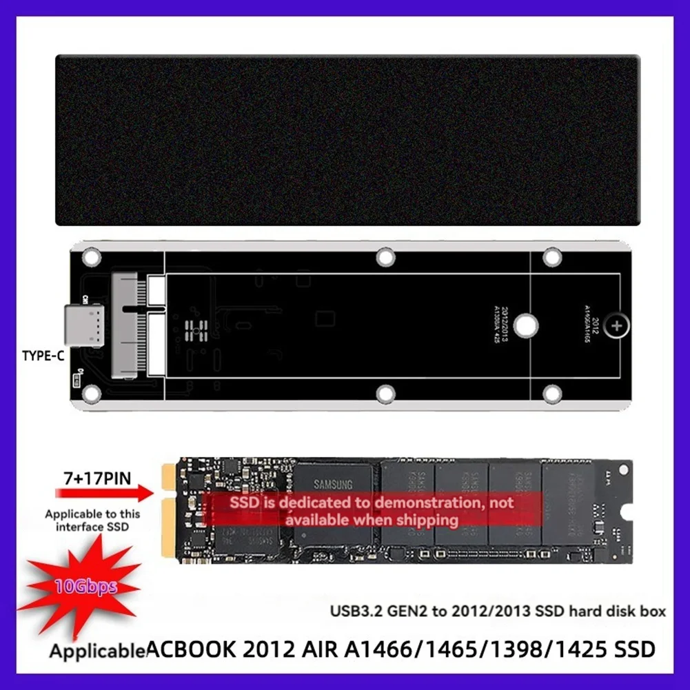 Фото A04R-Для Macbook 2012 Air A1425 A1398 A1465 A1466 Корпус SSD USB3.2 GEN2 6 Гбит/с M.2 SATA SSD Корпус SSD Кабель A-C №5