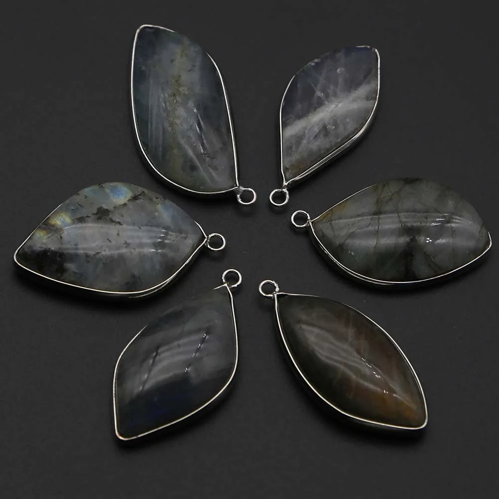 High Quality Natural Labradorite Stone Silver Edge Irregular Pendant Necklace Reiki Charm DIY Jewelry Accessories Wholesale 8Pcs