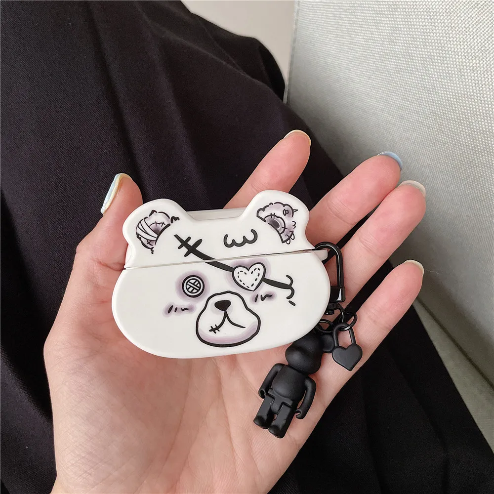 Чехол для наушников Apple Airpods Pro 3 2 1 "Модный панк-медведь с подвеской" с защитой и зарядным ящиком для наушников Airpod.