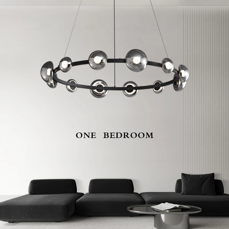 

Italian style minimalist living room pendant lamp Modern simple high-end circular Nordic creative glass villa bedroom lamp