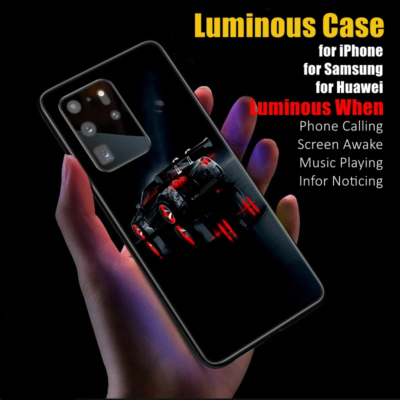 

Sport Car 7 Color LED Light Glowing Luminous Tempered Glass Phone Case for Samsung S21 S22 S23 Note 10 20 A14 A73 A53 Plus Ultra