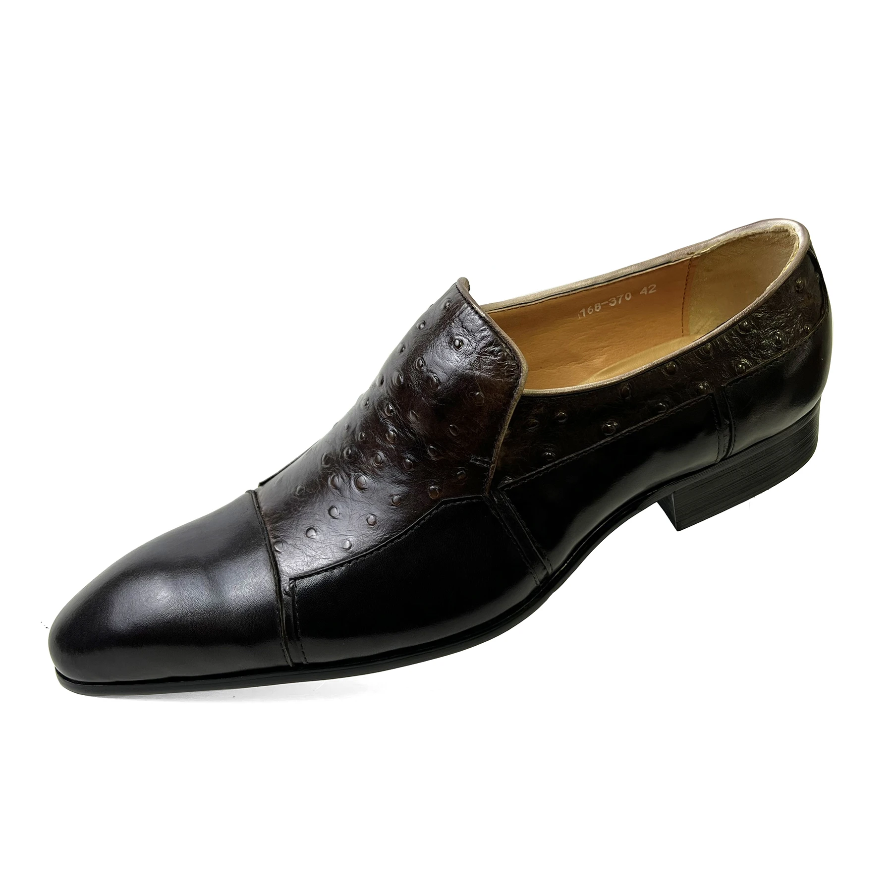 Monk Strap Slip on Genuine Leather Business Handmade Dress Brogue Shoes for Men with Buckle