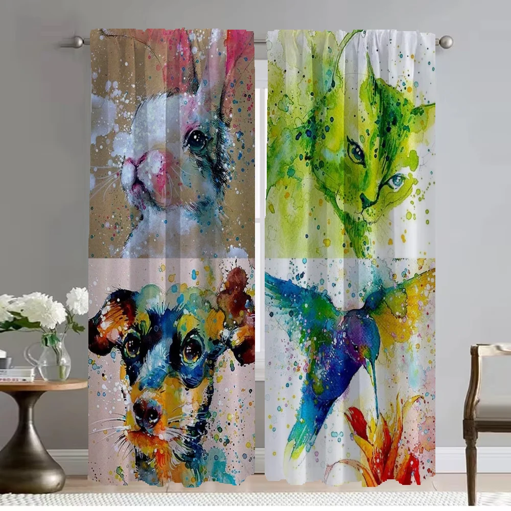 Затемняющие шторы для комнаты 2 панели в акварельном стиле занавески виде